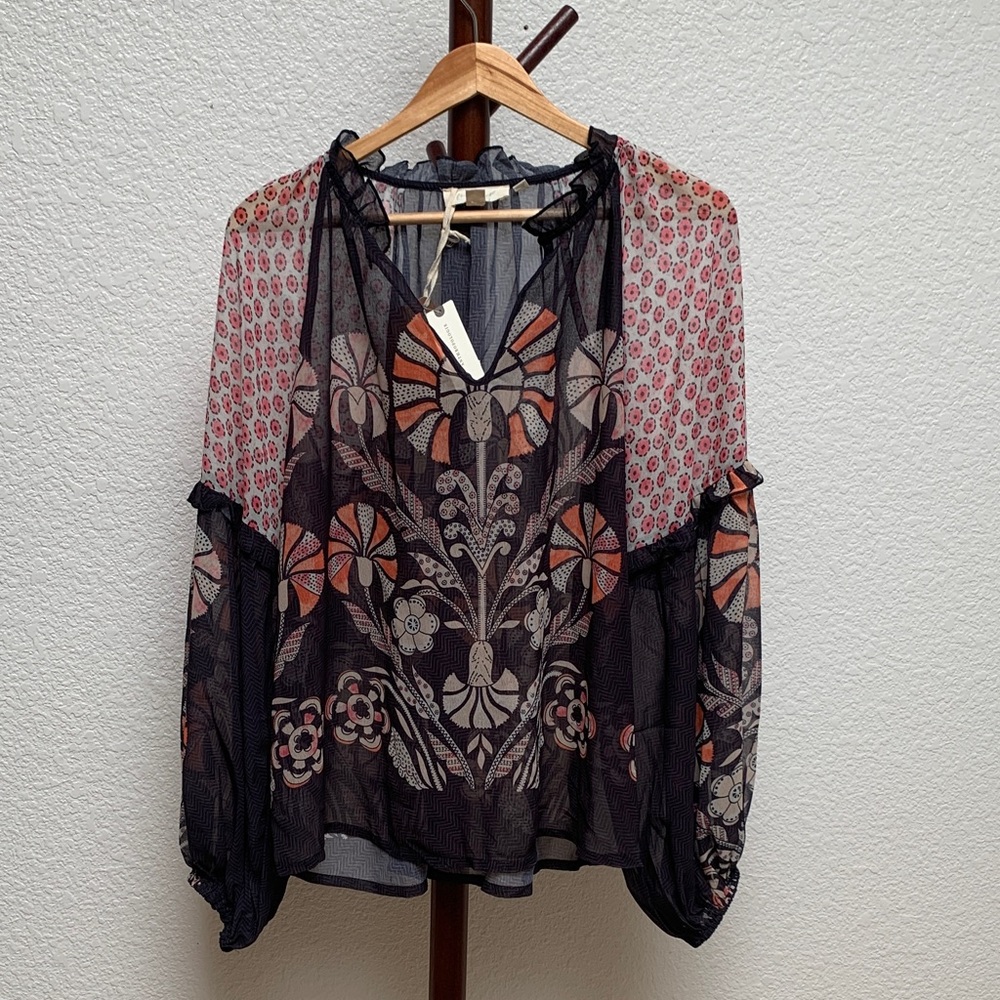 Floral Sheer Blouse - Black and Red Forever that Girls by Anthropologie